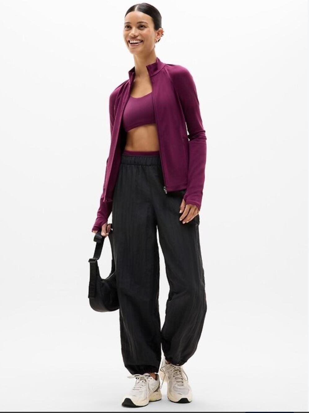 Athleta Salutation Jacket Medium Purple Powervita Full Zip Yoga Thumbholes